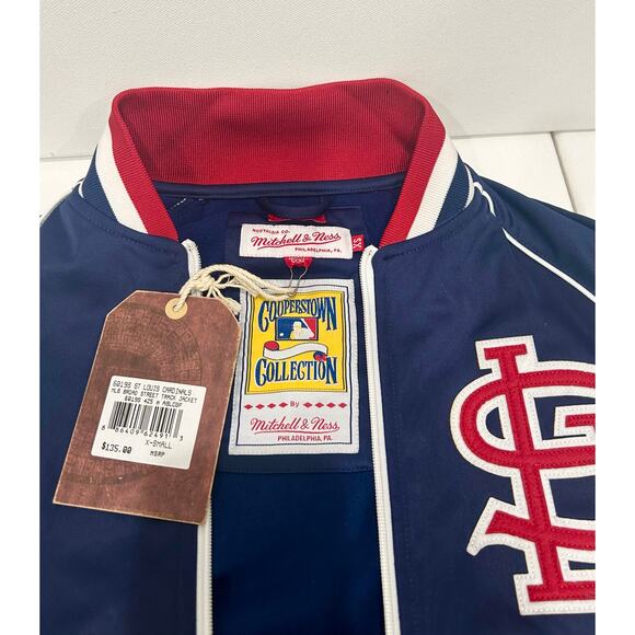 St. Louis Cardinals MLB Full Zip Jacket-XS-Navy Mitchell & Ness Track Jacket-New - Picture 2 of 9